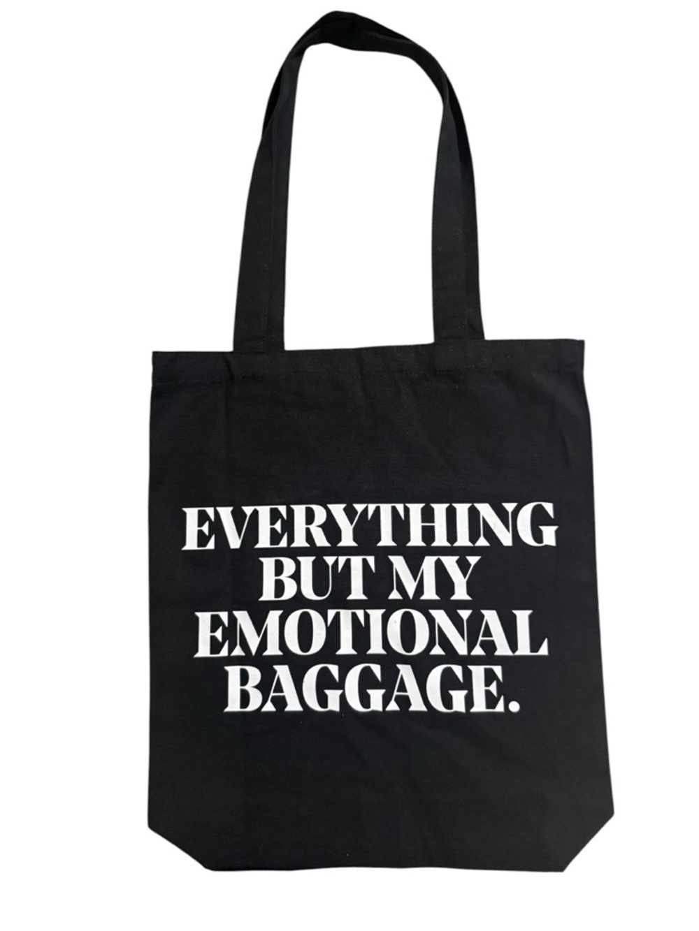 Everything But My Emotional Baggage Reusable Black Canvas Tote Travel Book Bag